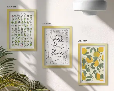 Stampa con elenco di erbe aromatiche e limoni trittico incorniciato per cucina