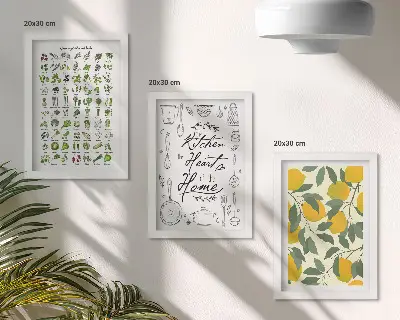 Stampa con elenco di erbe aromatiche e limoni trittico incorniciato per cucina