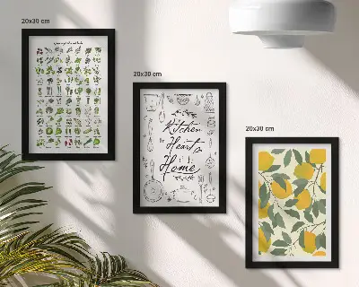 Stampa con elenco di erbe aromatiche e limoni trittico incorniciato per cucina