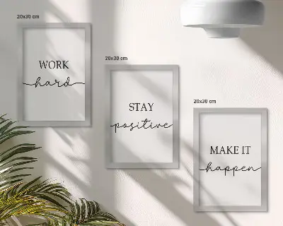 Composizione di 3 quadri con citazioni motivazionali minimaliste