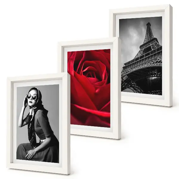 Trittico incorniciato raffigurante una parigina con occhiali da sole rosa e la Torre Eiffel