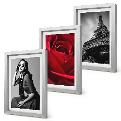 Trittico incorniciato raffigurante una parigina con occhiali da sole rosa e la Torre Eiffel