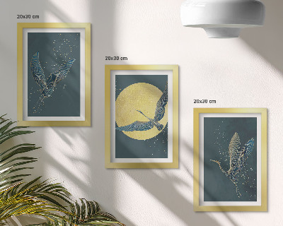Trittico incorniciato Gru in volo sullo sfondo della luna e delle stelle.