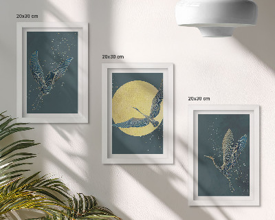 Trittico incorniciato Gru in volo sullo sfondo della luna e delle stelle.