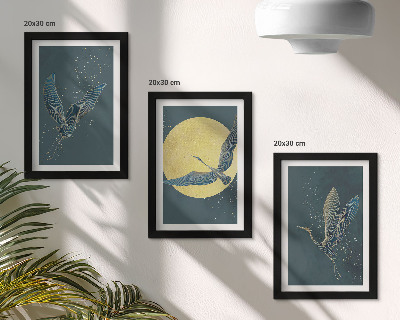 Trittico incorniciato Gru in volo sullo sfondo della luna e delle stelle.