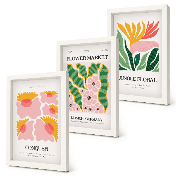 Composizione di 3 quadri Poster con fiori e foglie in stile moderno