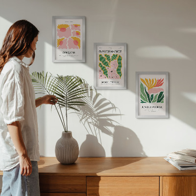 Composizione di 3 quadri Poster con fiori e foglie in stile moderno