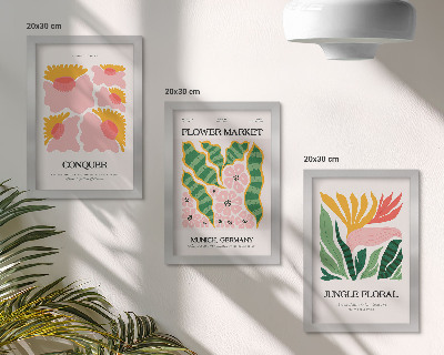 Composizione di 3 quadri Poster con fiori e foglie in stile moderno