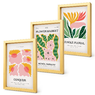 Composizione di 3 quadri Poster con fiori e foglie in stile moderno