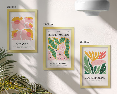Composizione di 3 quadri Poster con fiori e foglie in stile moderno