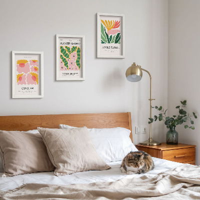 Composizione di 3 quadri Poster con fiori e foglie in stile moderno
