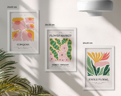 Composizione di 3 quadri Poster con fiori e foglie in stile moderno