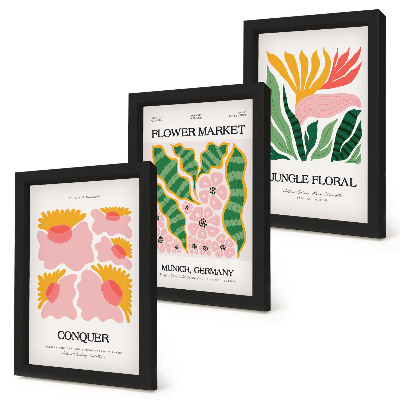 Composizione di 3 quadri Poster con fiori e foglie in stile moderno