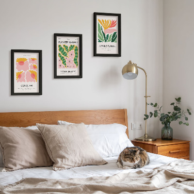Composizione di 3 quadri Poster con fiori e foglie in stile moderno