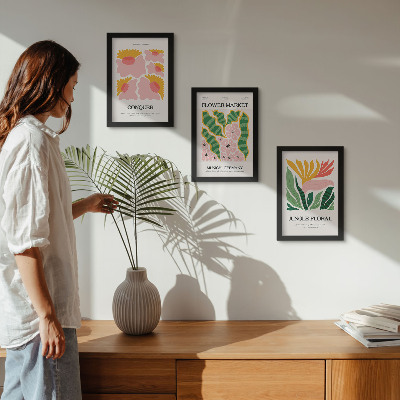 Composizione di 3 quadri Poster con fiori e foglie in stile moderno