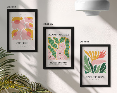 Composizione di 3 quadri Poster con fiori e foglie in stile moderno