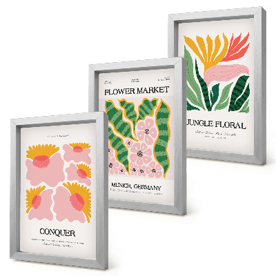 Composizione di 3 quadri Poster con fiori e foglie in stile moderno