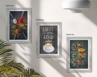 Trittico incorniciato Caffè speziato con una tazza di erbe aromatiche da cucina