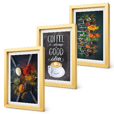 Trittico incorniciato Caffè speziato con una tazza di erbe aromatiche da cucina
