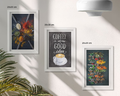 Trittico incorniciato Caffè speziato con una tazza di erbe aromatiche da cucina