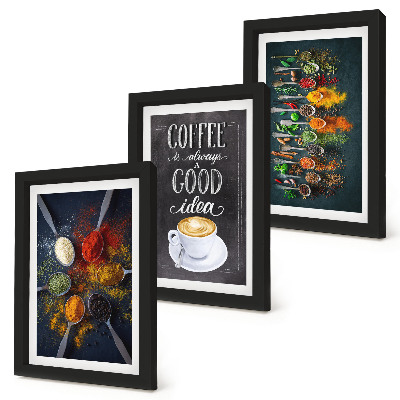 Trittico incorniciato Caffè speziato con una tazza di erbe aromatiche da cucina