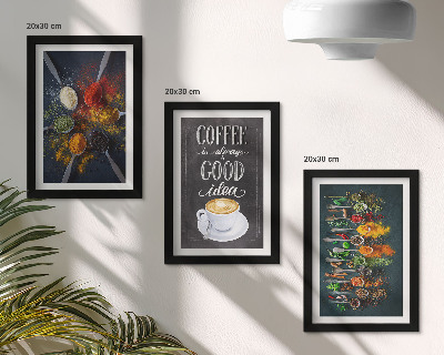 Trittico incorniciato Caffè speziato con una tazza di erbe aromatiche da cucina