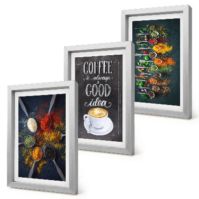 Trittico incorniciato Caffè speziato con una tazza di erbe aromatiche da cucina