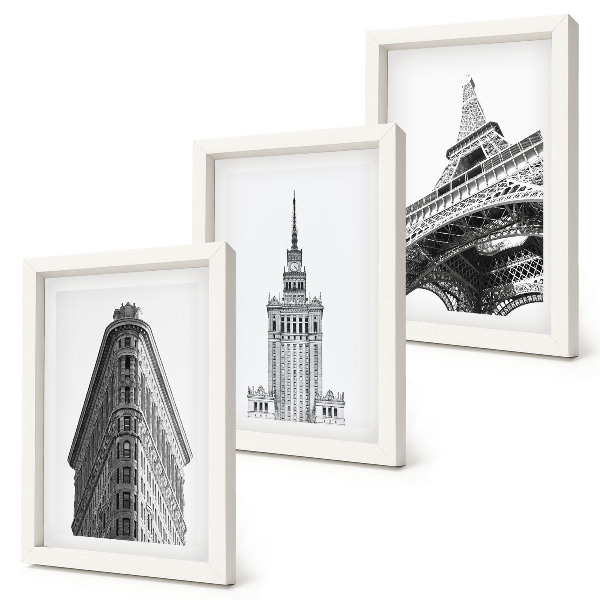 Trittico incorniciato Edifici architettonici in minimalismo in bianco e nero