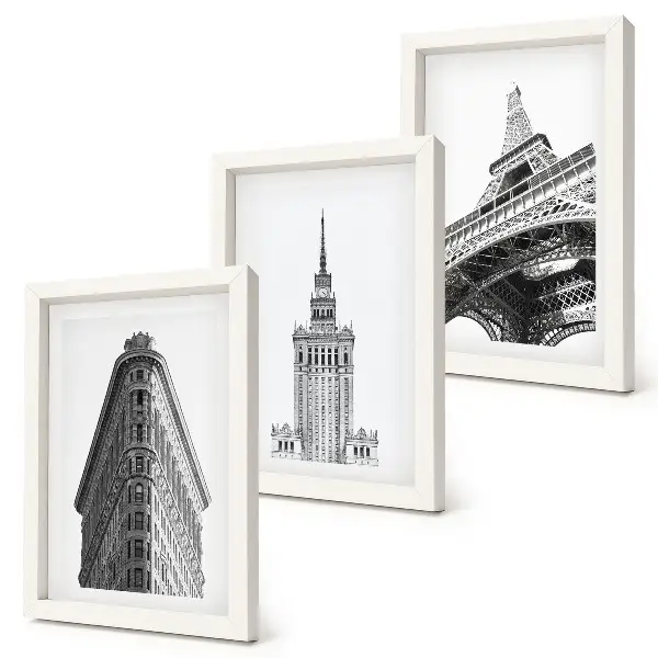 Trittico incorniciato edifici architettonici in stile minimalista bianco e nero