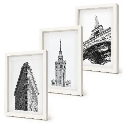 Trittico incorniciato edifici architettonici in stile minimalista bianco e nero