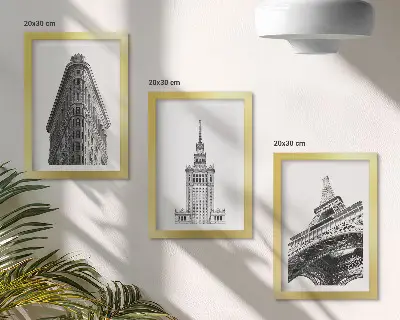 Trittico incorniciato edifici architettonici in stile minimalista bianco e nero