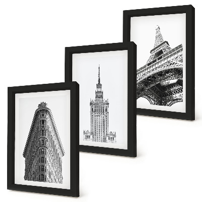 Trittico incorniciato Edifici architettonici in minimalismo in bianco e nero
