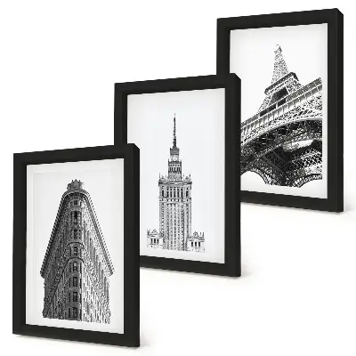 Trittico incorniciato edifici architettonici in stile minimalista bianco e nero
