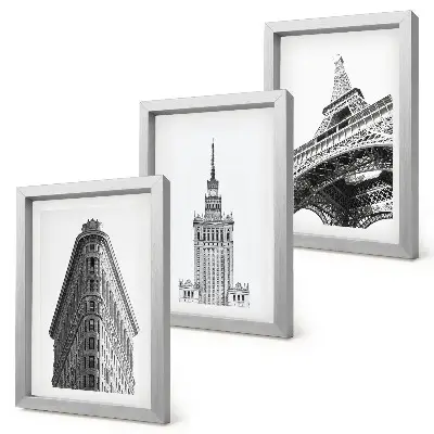 Trittico incorniciato edifici architettonici in stile minimalista bianco e nero