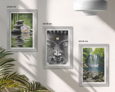 Composizione di 3 quadri Armonia della natura con pietre, acqua e Buddha