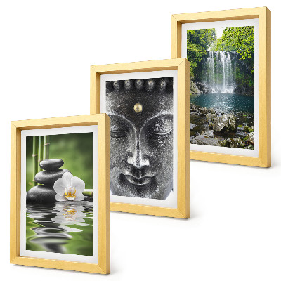 Composizione di 3 quadri Armonia della natura con pietre, acqua e Buddha