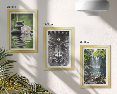 Composizione di 3 quadri Armonia della natura con pietre, acqua e Buddha