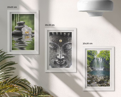 Composizione di 3 quadri Armonia della natura con pietre, acqua e Buddha