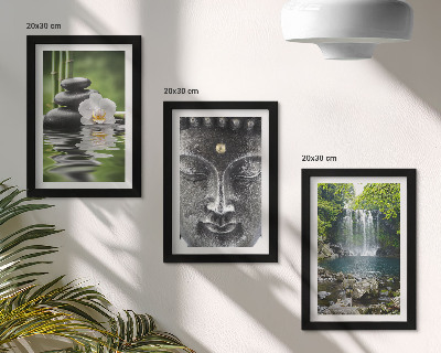 Composizione di 3 quadri Armonia della natura con pietre, acqua e Buddha