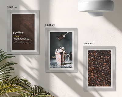 Composizione di 3 quadri definizione di bevanda a base di panna montata con chicchi di caffè