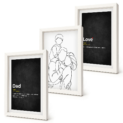 Composizione di 3 quadri Illustrazione stilizzata di una famiglia con definizioni di amore e paternità.