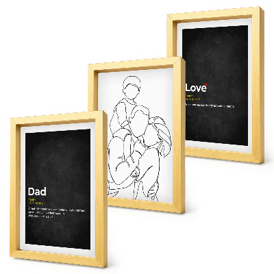 Composizione di 3 quadri Illustrazione stilizzata di una famiglia con definizioni di amore e paternità.