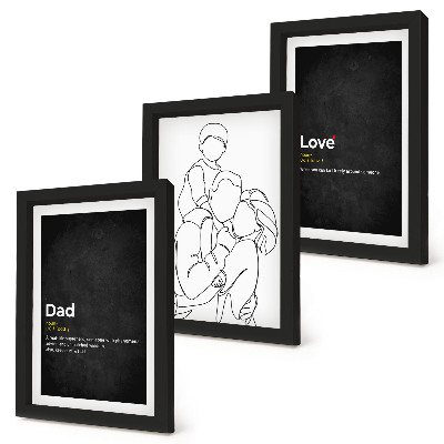 Composizione di 3 quadri Illustrazione stilizzata di una famiglia con definizioni di amore e paternità.