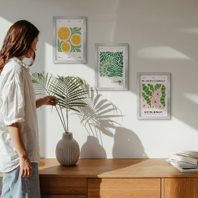 Composizione di 3 quadri Poster con motivi di frutta e piante in colori pastello