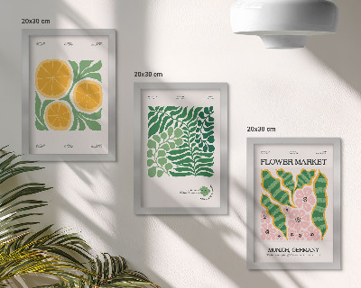 Composizione di 3 quadri Poster con motivi di frutta e piante in colori pastello