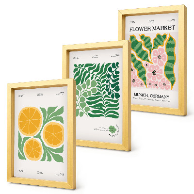 Composizione di 3 quadri Poster con motivi di frutta e piante in colori pastello