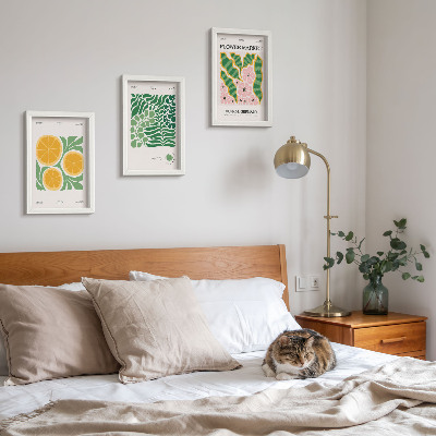 Composizione di 3 quadri Poster con motivi di frutta e piante in colori pastello