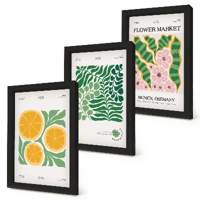 Composizione di 3 quadri Poster con motivi di frutta e piante in colori pastello