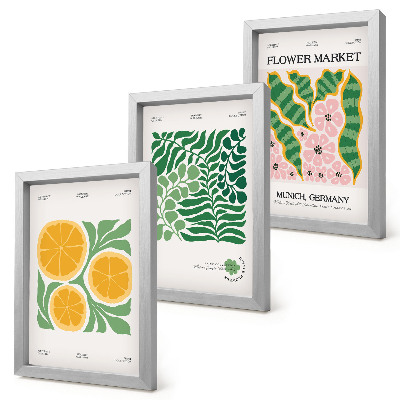Composizione di 3 quadri Poster con motivi di frutta e piante in colori pastello