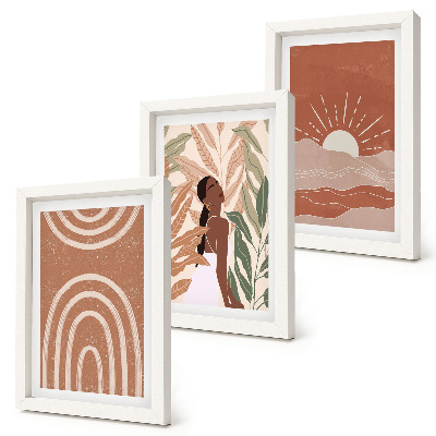 Composizione di 3 quadri Forme e illustrazioni astratte in stile boho